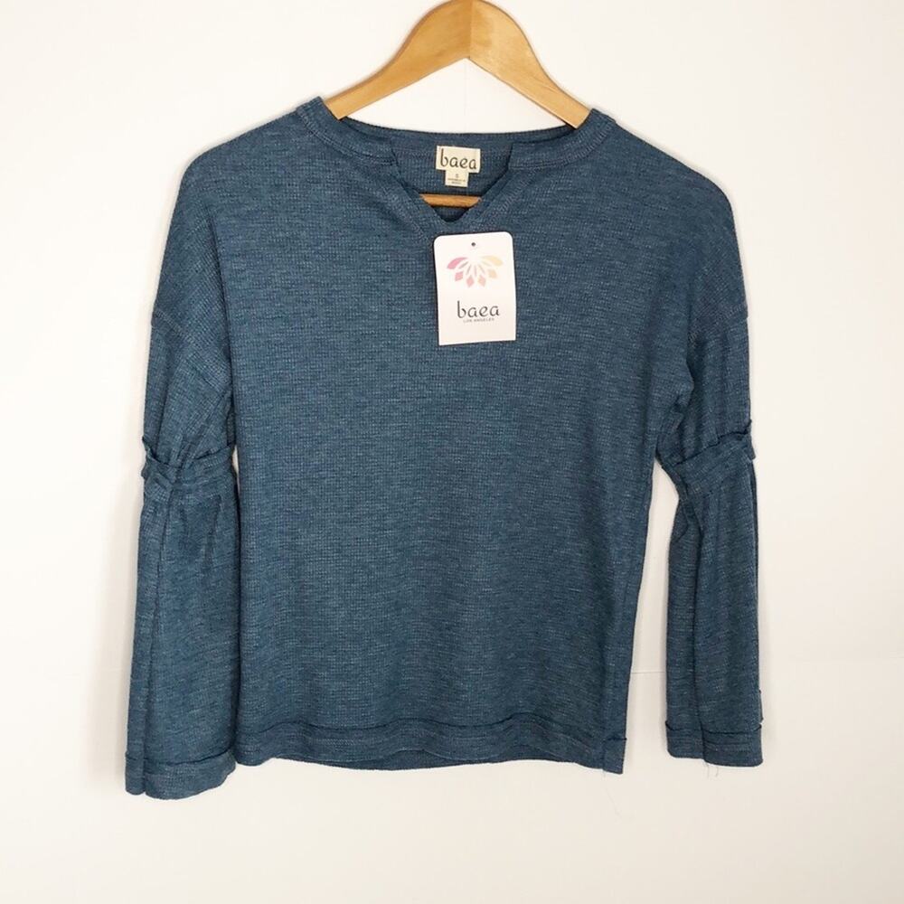 Baea Thermal Waffle Knit Split V-Neck with Bell sleeves